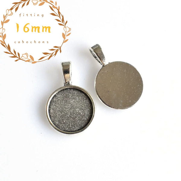 10PCS 16mm Round Cabochon Base Settings Antique Silver Tone-B2098