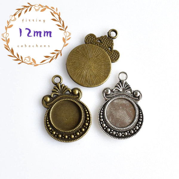 10PCS 12mm Round Cabochon Base Settings,2 Colors Available-B2115