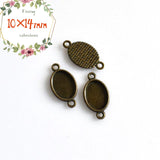 20PCS 14x10mm Oval Cabochon Base Settings Connectors Antique Bronze Tone-B2121