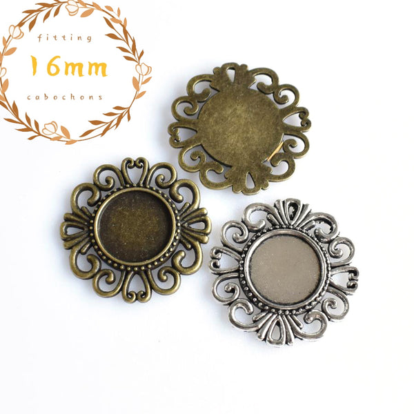 6PCS 16mm Round Cabochon Base Settings,2 Colors Available-B2164