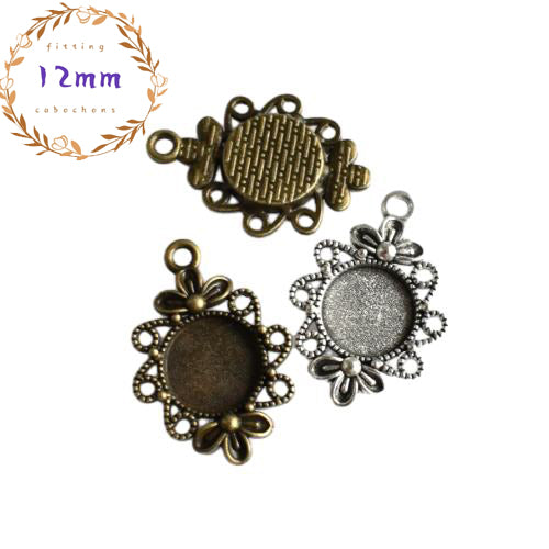 10PCS 12mm Round Cabochon Base Settings,2 Colors Available-B2068