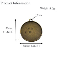 5pcs 30mm Circle Blank Bezels,Cameo Cabochon Base Setting Pendants,Antique Bronze Tone-b2223