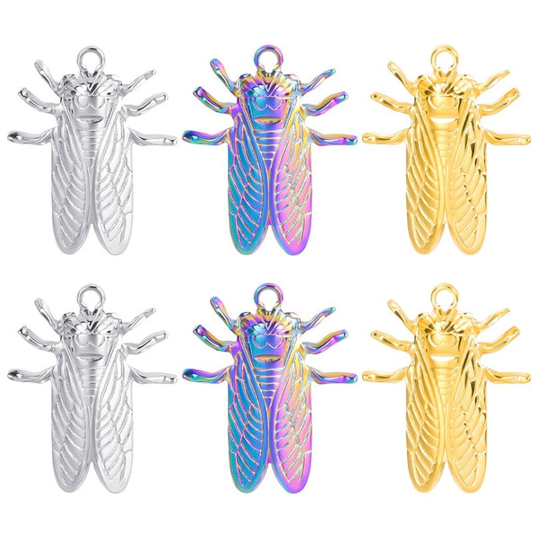 2PCS Cicada Charms,Stainless Steel 3 Colors Available-SS1059