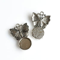 10PCS 12mm Round Butterfly Cabochon Base Settings,2 Colors Available-B2009