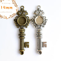 3PCS 14mm Cabochon Base Settings,Key Charm 2 Colors Available-B2011