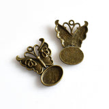 10pcs 10x14mm Oval Cameo Cabochon Base Setting Pendants,Antique Bronze Butterfly Charms-b2200