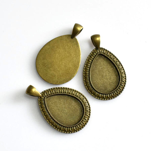 5PCS 18×25mm Drop Cabochon Base Settings,Antique Bronze Tone-B2132