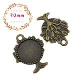2pcs 30mm Round Bezels,Cameo Cabochon Base Setting Pendants,Tree Charms Antique Bronze Tone-b2122