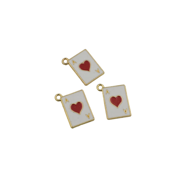 6PCS Enamel Red Heart Ace Charms-RS1406