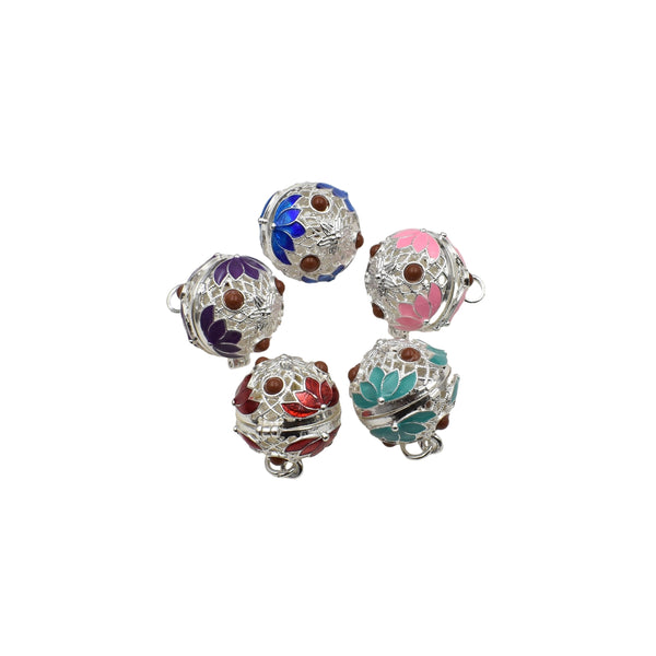 1PCS Cloisonne Cage Pendant (Fitting 14mm Beads) Bright Silver Tone 5 Colors Availabl-TS312