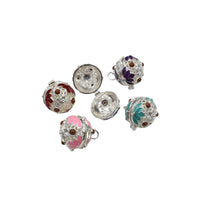 1PCS Cloisonne Cage Pendant (Fitting 14mm Beads) Bright Silver Tone 5 Colors Availabl-TS312