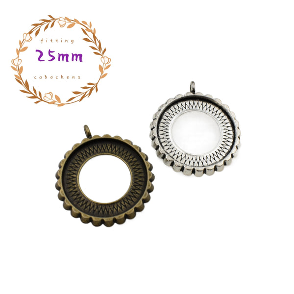 5pcs 25mm Round Cameo Cabochon Base Setting Pendants,1inch (25mm) Bronze Blank Findings Trays 2 Colors Available-b2005
