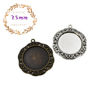 5pcs 25mm Cameo Cabochon Base Setting Pendants,1inch (25mm) Round Blank Findings Trays,2 Colors Available-b2037