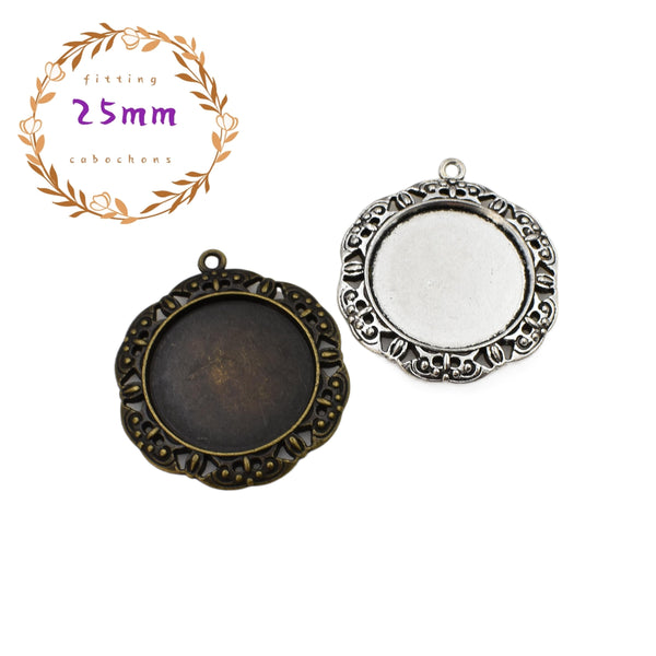 5pcs 25mm Cameo Cabochon Base Setting Pendants,1inch (25mm) Round Blank Findings Trays,2 Colors Available-b2037