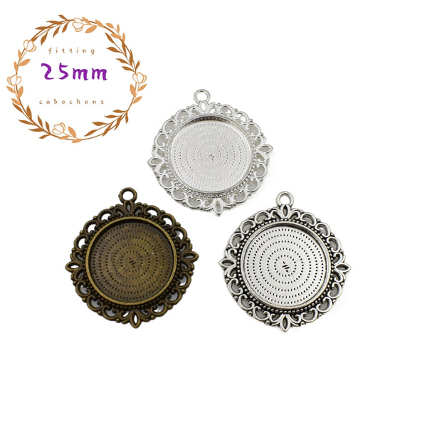 5pcs 25mm Round Cameo Cabochon Base Setting,Bezel Pendants,1inch (25mm) Round Blank Trays,3 Colors Available-b2040