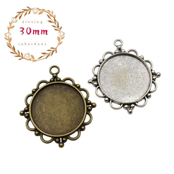 5pcs 30mm Bronze Bezel Pendant Trays,30mm Circle Settings 2 Colors Available-b2054