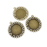 5pcs 25mm Round Bezel Pendant Trays, Vintage Style,Fits 1Inch Round Cabochons,Antique Bronze Tone-b2158