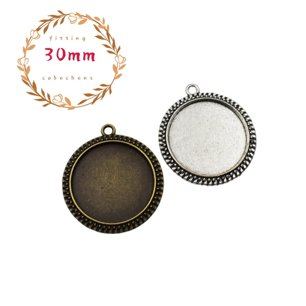 5pcs 30mm Round Bezel Pendants,30mm Circle Setting Trays 2 Colors Available-b2170
