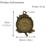 2pcs 30mm Round Bezel Pendants, Rose Charm Setting Trays 2 Colors Available-b2171