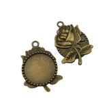 2pcs 30mm Round Bezel Pendants, Rose Charm Setting Trays 2 Colors Available-b2171