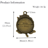 2pcs 30mm Round Bezel Pendants, Rose Charm Setting Trays 2 Colors Available-b2171