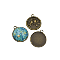 5pcs 25mm Round Cabochon Setting With Birds Pattern Back,1inch (25mm) Round Blank Trays,Antique Bronze Tone-b2175