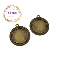 5pcs 25mm Round Bronze Blank Pendant Trays,Round Bezel Cabochon Settings,Fitting 25mm Round Cabochons-b2181