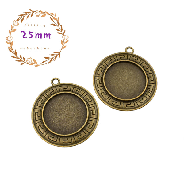 5pcs 25mm Circle Bezel Blanks,Cameo Cabochon Base Setting Pendants,Antique Bronze Tone-b2222