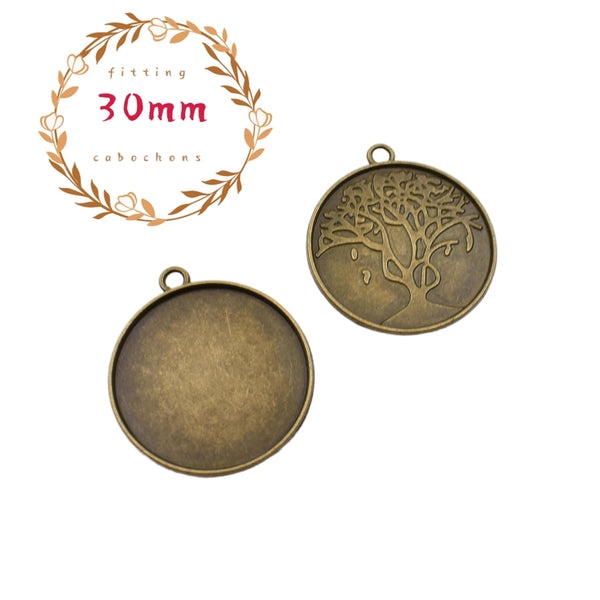 5pcs 30mm Circle Blank Bezels,Cameo Cabochon Base Setting Pendants,Antique Bronze Tone-b2223