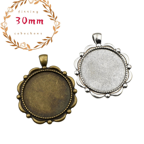 5pcs 30mm Round Bezel Pendants,30mm Blank Setting Trays 2 Colors Available-b2224