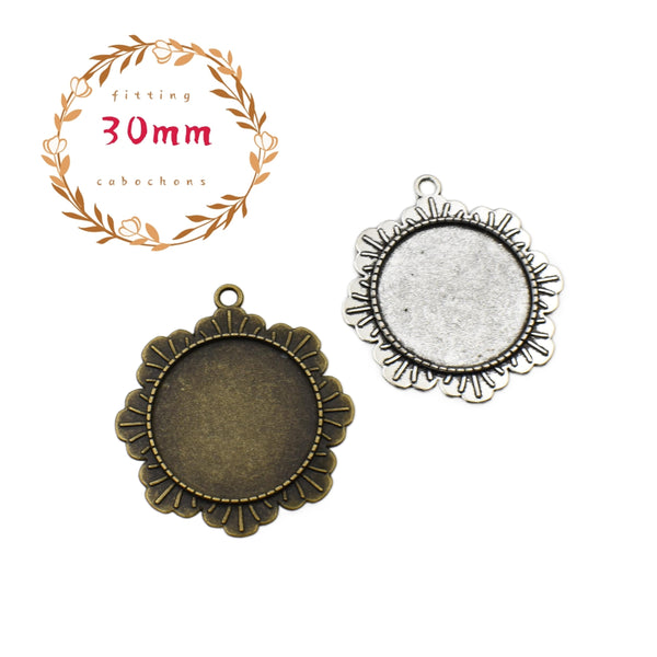 5pcs 30mm Round Bezel Pendants,30mm Blank Setting Trays 2 Colors Available-b2225