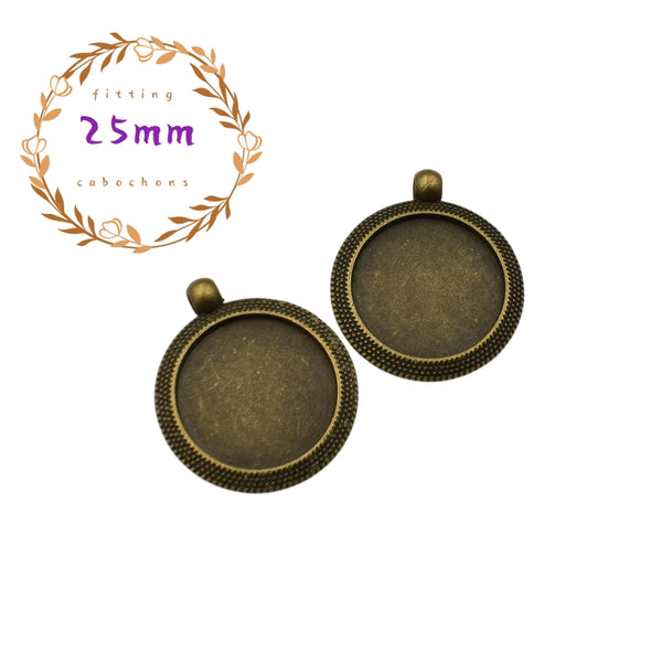 5pcs 25mm Bronze Circle Bezel Blanks,1 Inch Cameo Cabochon Base Setting Pendants-b2226