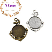 5pcs 25mm Round Bronze Bezel Pendant Trays,Anchor Charms,1 Inch Circle DIY Photo Keepsakes 2 Colors Available-b2230