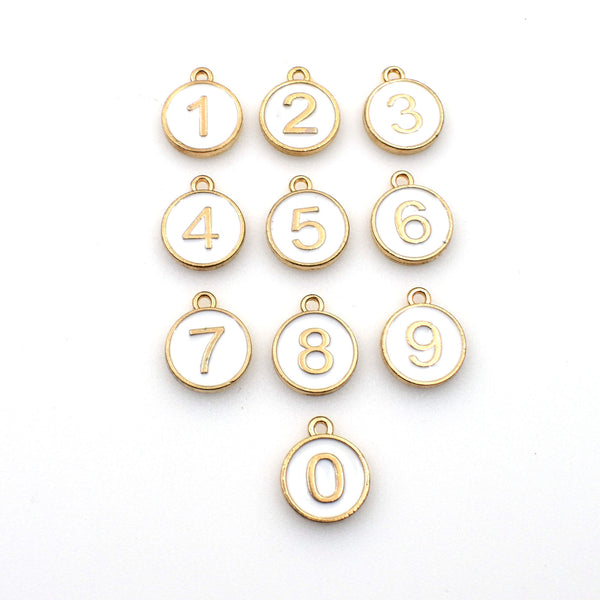 10PCS Number Charms 0-9,White Enamel Charms Double Sided-RS1225