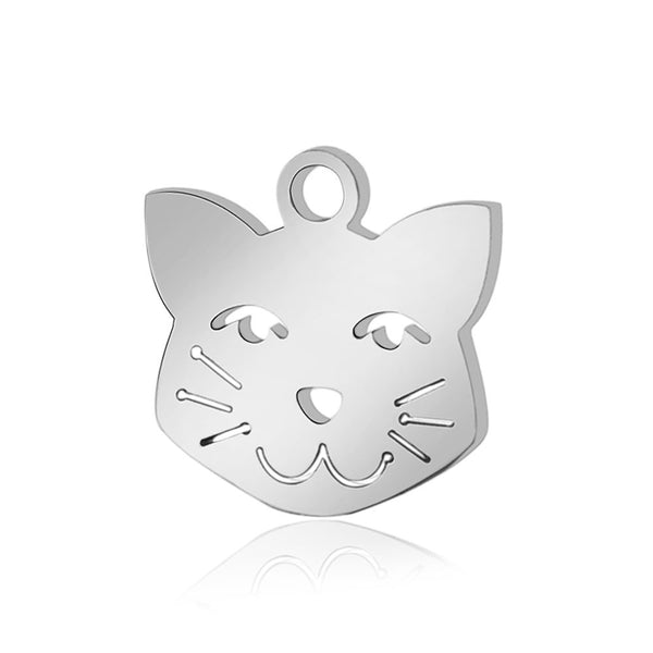 4PCS Cat Head Charms,Double Sided Stainless Steel-SS1007