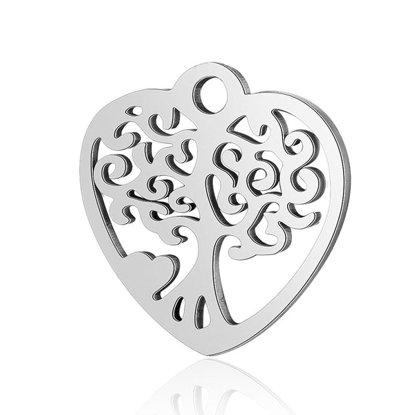 4PCS Heart Tree Charms,Double Sided Stainless Steel-SS1008