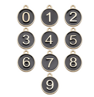 10PCS Number Charms 0-9,Black Enamel Charms Double Sided-RS1225