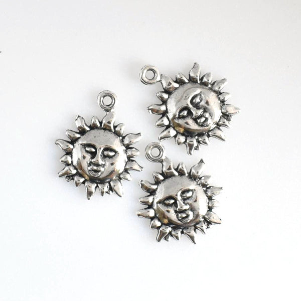 20PCS Sun Charms,Sun Face Pendants Antique Silver Tone-RS238