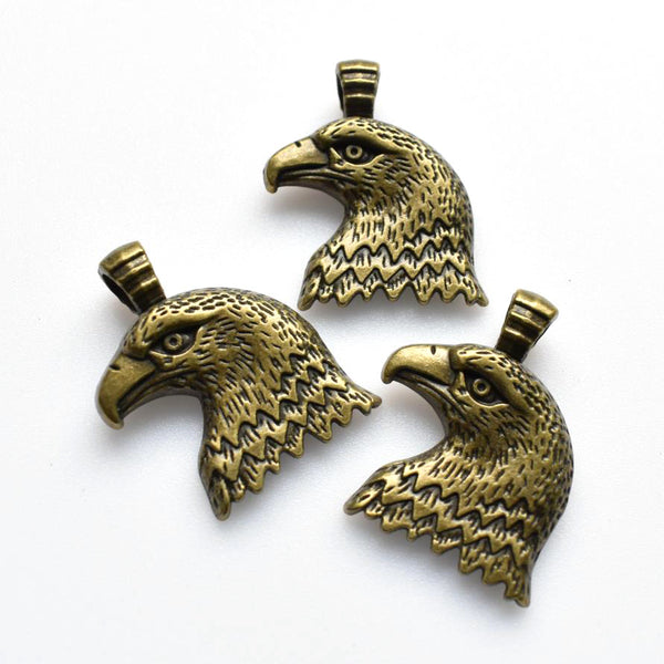 6PCS Detailed Eagle Head Charms,Antique Bronze Tone-RS894