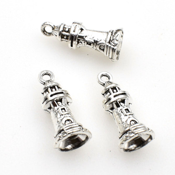 15PCS Lighthouse Charms,Antique Silver Tone 3D-RS813