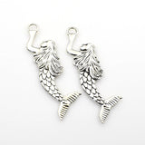 6PCS Mermaid Charms Antique Silver Tone Double Sided-RS910