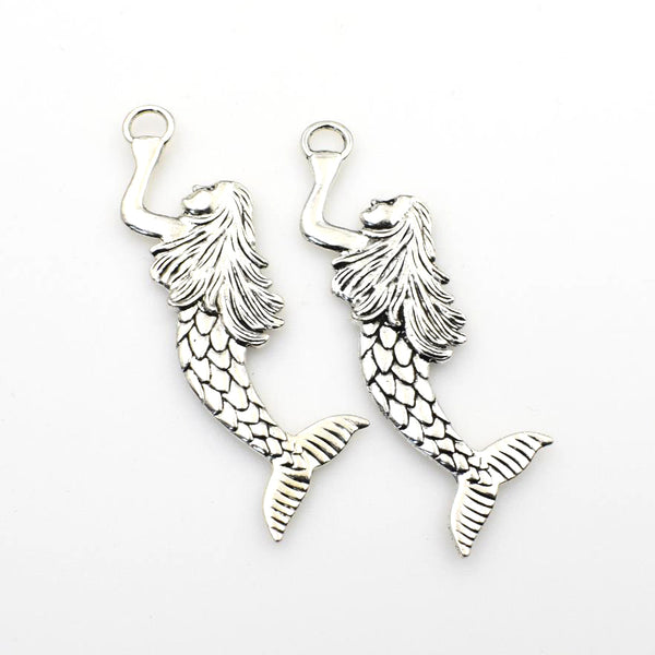 6PCS Mermaid Charms Antique Silver Tone Double Sided-RS910