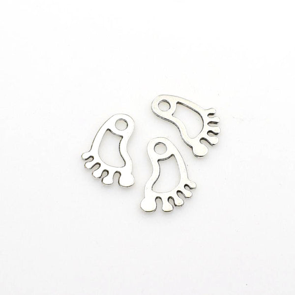 30PCS Foot Charms,Antique Silver Tone Double Sided-RS391