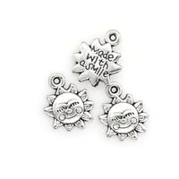 25PCS Sun Charms,Made With a Smile Antique Silver Tone-RS444