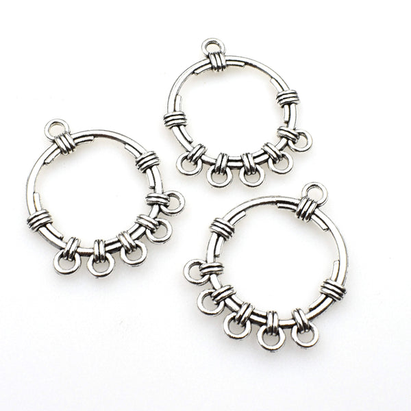 15PCS Round 1 to 5 Connector Charms,Antique Silver Tone Double Sided-RS1151