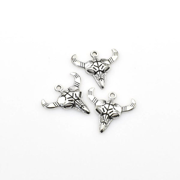 15PCS Bull Head Charms,Antique Silver Tone-RS119