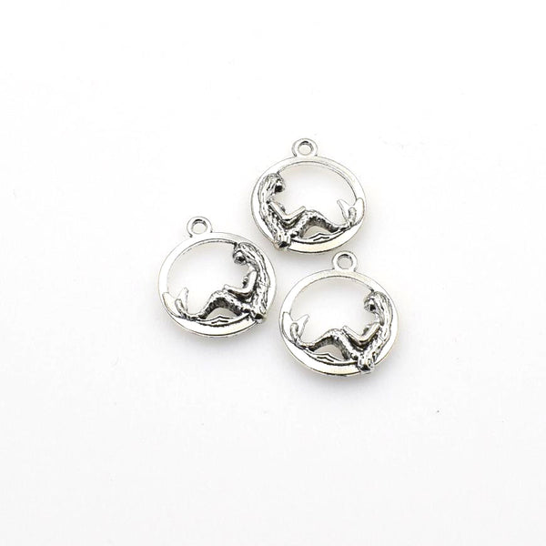 20PCS Round Mermaid Charms Antique Silver Tone Double Sided-RS337