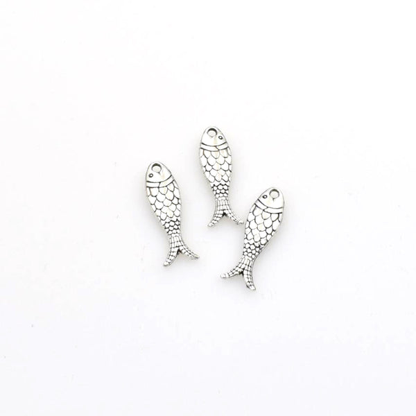 25PCS Fish Charms,Antique Silver Tone Double Sided-RS348