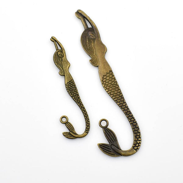 2PCS Mermaid Charms Antique Bronze Tone Double Sided 2 Sizes Available-RS1095