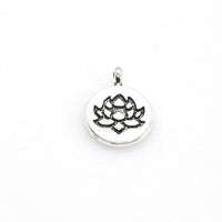 15PCS Round Lotus Charms,Antique Silver Tone Double Sided-RS1112